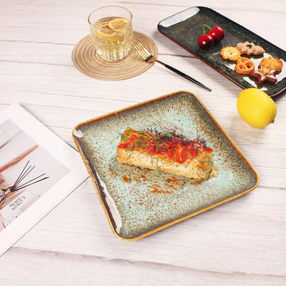 Porcelain Plate Set Large Serving Tray Set of 4, Reusable Serving Platters for Party Food, Cookie, Appetizer, Charcuterie, Snack, Dessert Display,Stackable Kitchen Dish 14.4 INCH