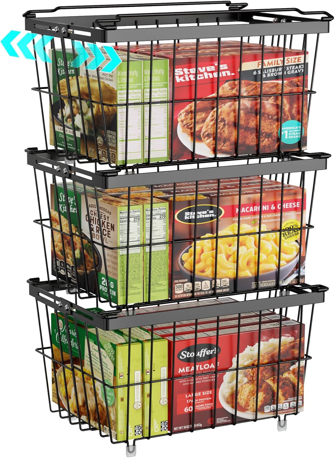 iSPECLE Chest Freezer Organizer - Adjustable Width & Extra Depth, 3 Pack | For 5-7 Cu Ft Chest Freezers, Stackable Large Freezer Organizer Bins, Easy Food Access & Organization, No Wasted Space, White