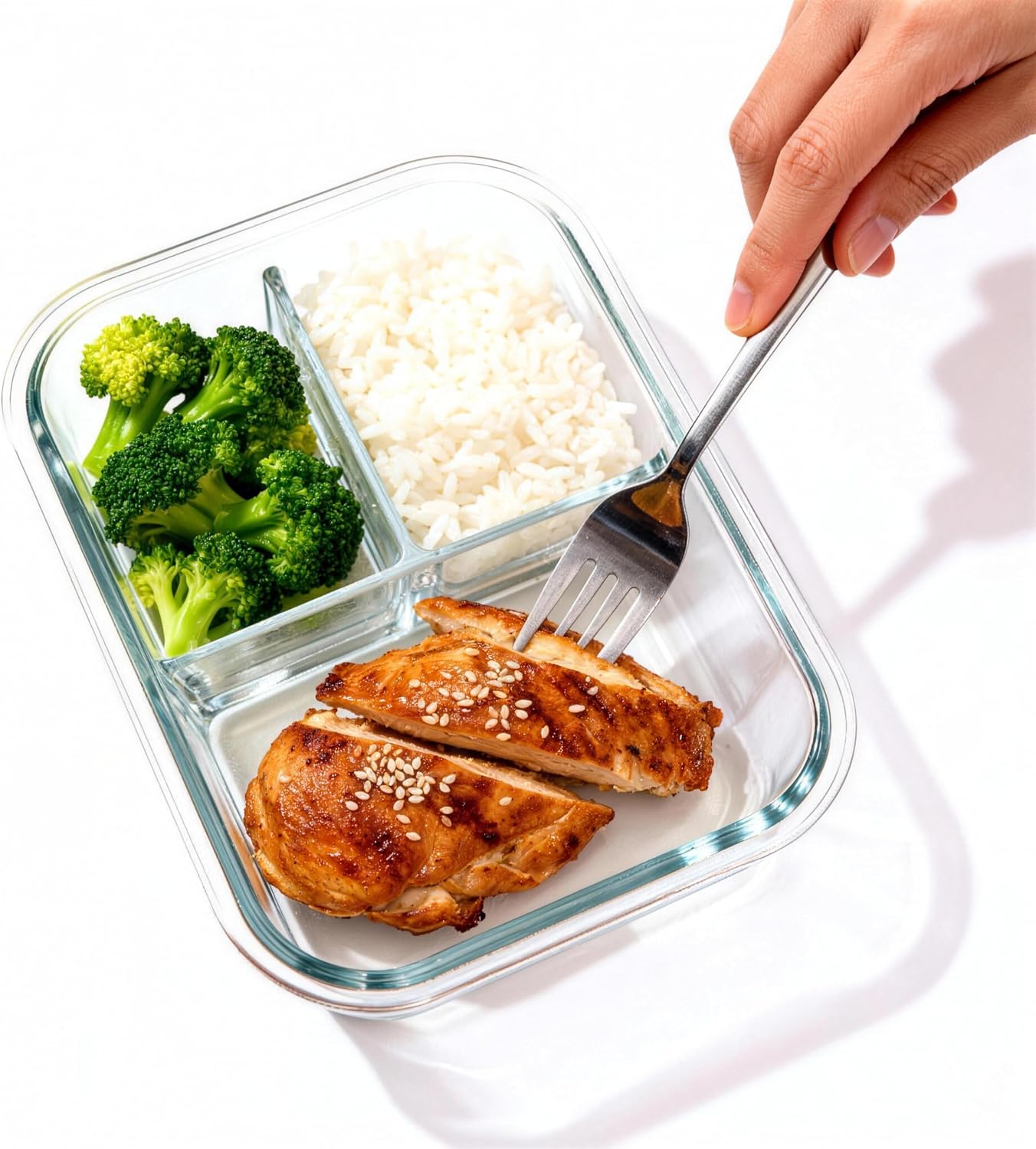 Glass Meal Prep Containers 5 Pack - Lunch Boxes with Leakproof Lids, Food Storage Containers, Bento Boxes, Gray (3 Compartment)