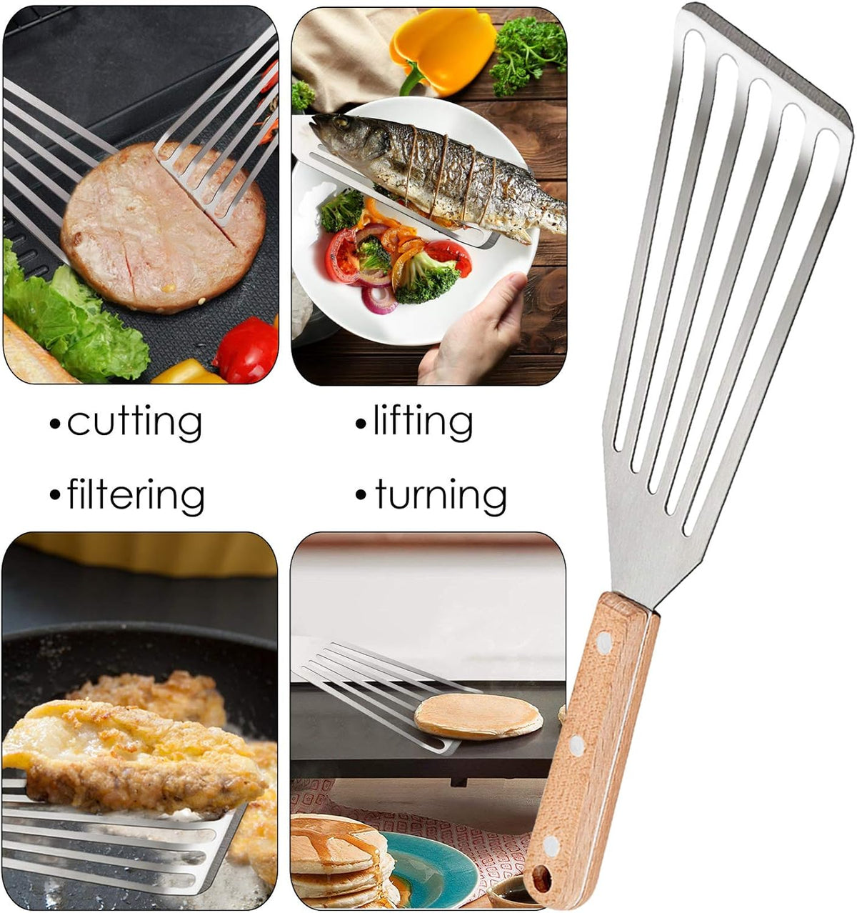 HaSteeL 2 Pack Stainless Steel Fish Spatula, Metal Slotted Turner Set, Griddle Grill Spatula for Kitchen Cooking, Flipping, Turning, Frying $ Grilling, Full Tang ABS Handle, DIshwasher Safe