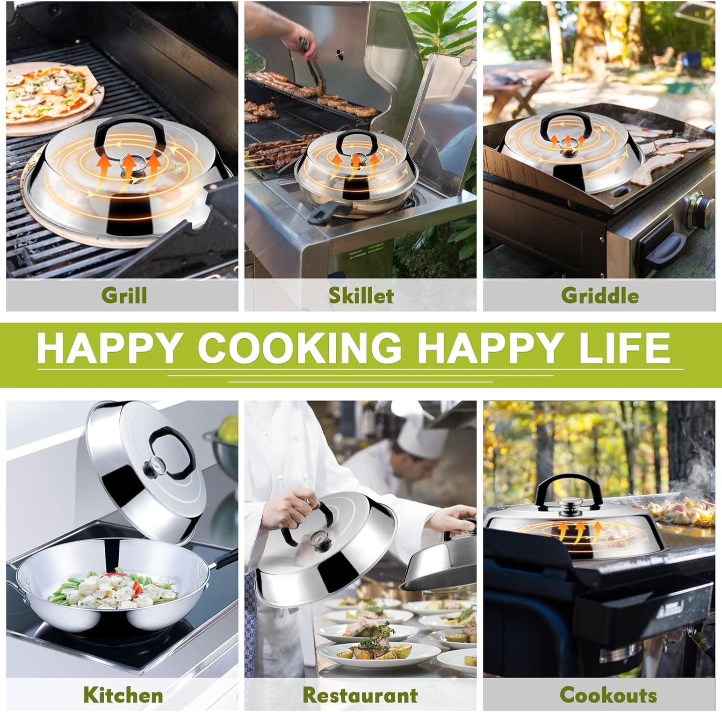 HaSteeL Cheese Melting Dome Set of 2, 12 Inch Round Basting Cover Metal Steam Cover, Stainless Steel Griddle Accessories for Flat Top Grill/Outdoor BBQ/Kitchen Cooking