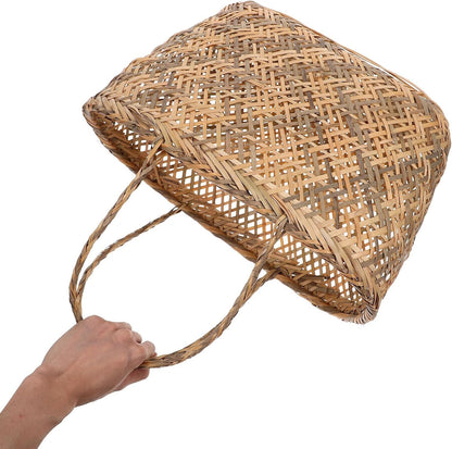 Generic Handmade Storage Basket with Delicate Handle, Wear-resistant and Multi-functional Design, Beige Organizer Bin for Eggs and Vegetables, for Home Decor and Shelf Storage