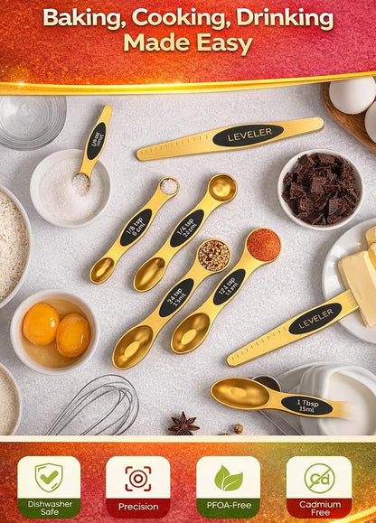 Magnetic Measuring Cups and Spoons Set304 Stainless Steel Dual Scale Set of 15, Strong N52 Magnetic Nesting Design with Leveler, for Dry&Liquid Ingredients, Dishwasher Safe(Colorful)