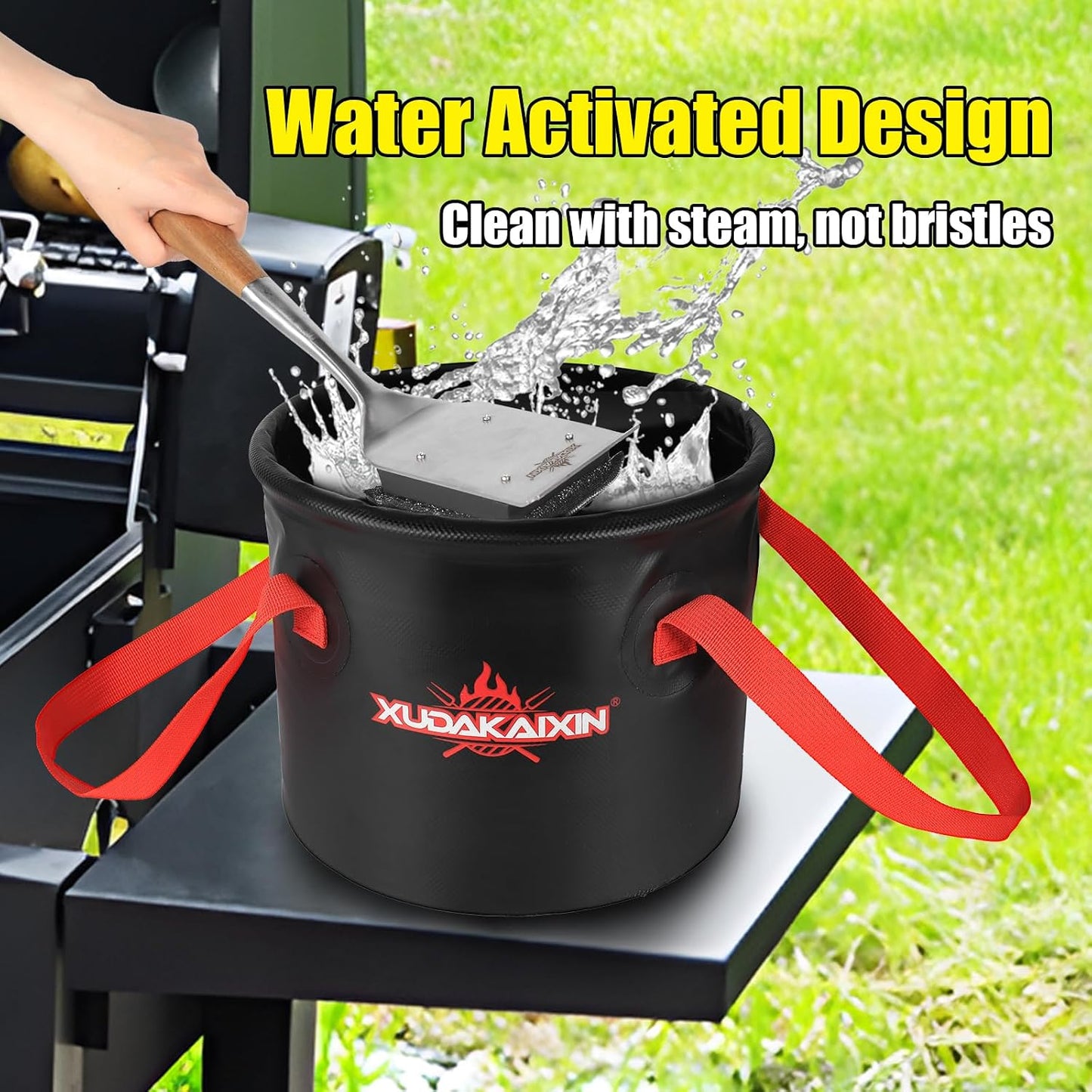 XUDAKAIXIN Grill Brush Bristle Free,Aramid Fiber Wavy Pad Seamless-Fit Cast Iron/Stainless-Steel Grates,BBQ Replaceable Scraper Cleaning Head,Safe Grill Cleaner for Outdoor Grill,Gifts for Men/Dad