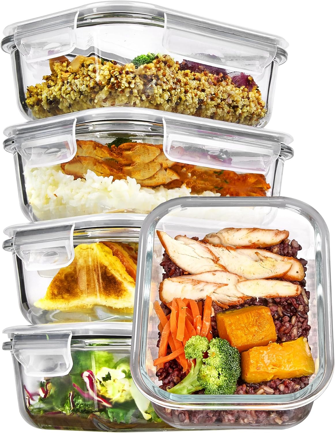 Vtopmart 10 Pack 35oz Glass Food Storage Containers with Lids, Meal Prep Containers, Airtight Reusable Lunch Container Set, Safe for Oven, Microwave, Freezer, and Dishwasher, Grey