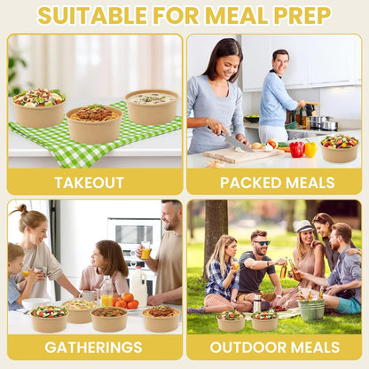 34 oz Paper Bowls with Lids, 50 Count Disposable Meal Prep Containers