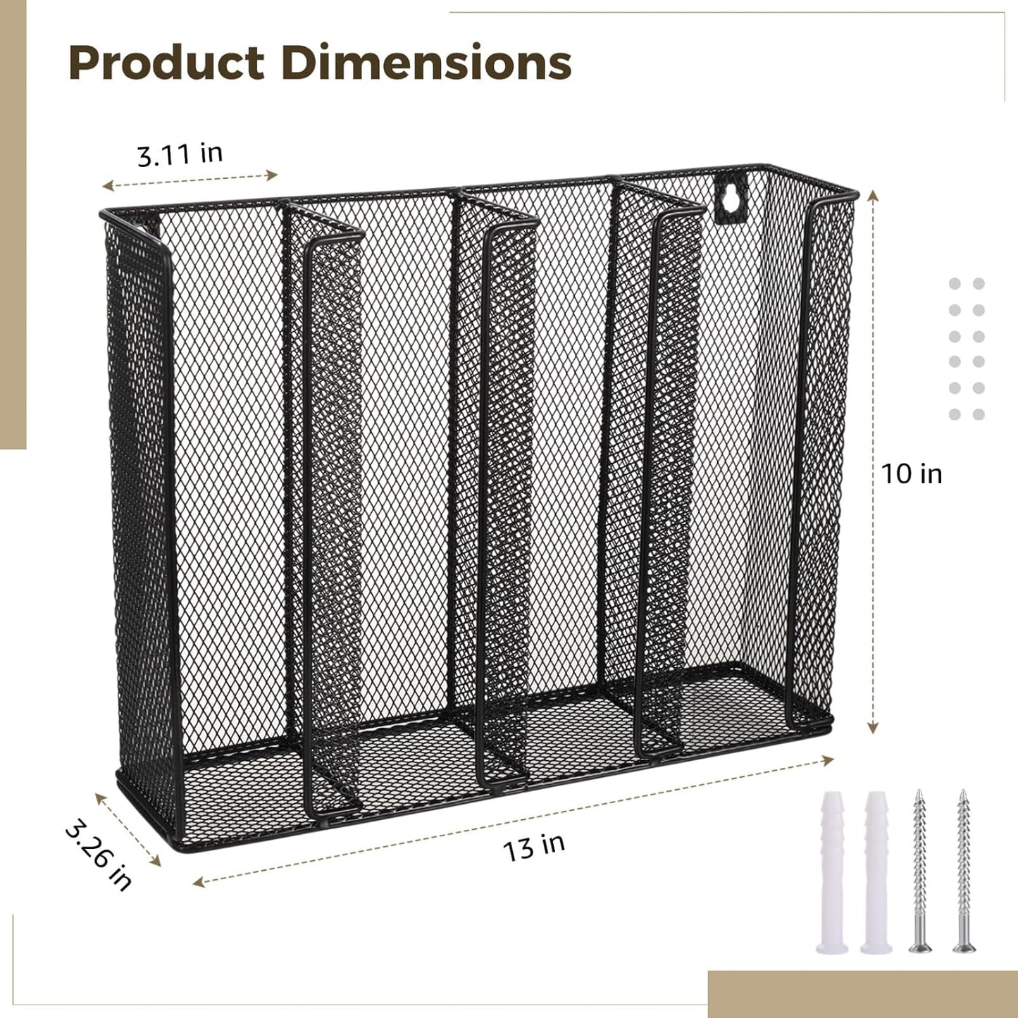 Wall Mount Portion Sauce Cup Lid Organizer, Black Metal Mesh Sauce Cup Dispenser, 4 Compartment for Stacking Plastic Disposable Cup and Lid Storage For Kitchen Restaurant Coffee Bar,Easy Installatio