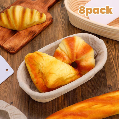Gejoy 8 Pack 10 Inch Oval Banneton Bread Proofing Basket for Bakers