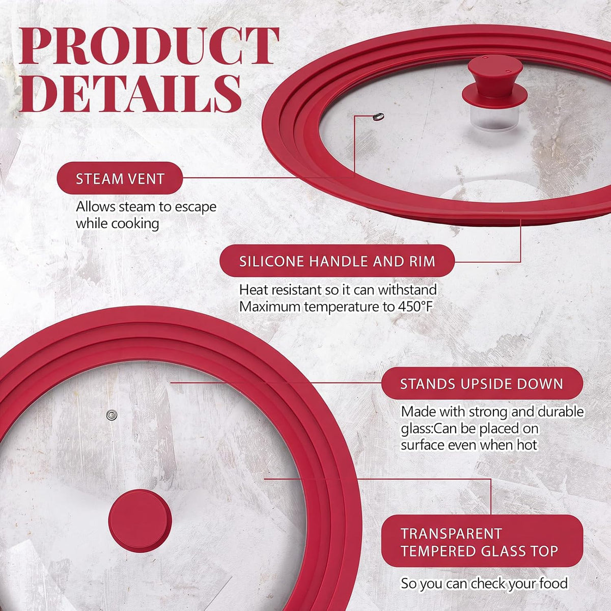 Blushtier 2 Set Universal Lid for Pots, Pans and Skillets, Black