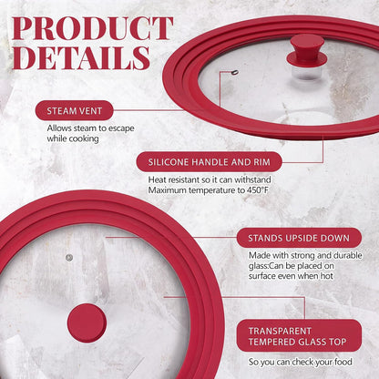 Blushtier 2 Set Universal Lid for Pots, Pans and Skillets, Black