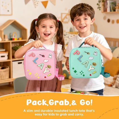 Reusable Insulated Lunch Bag for Kids Teens & Adults with Adjustable Shoulder Strap - Large Durable Lunch Bag Tote for School Travel Picnic Work - Leakproof Design Lunch Carrier (Black -3D Dinosaur)