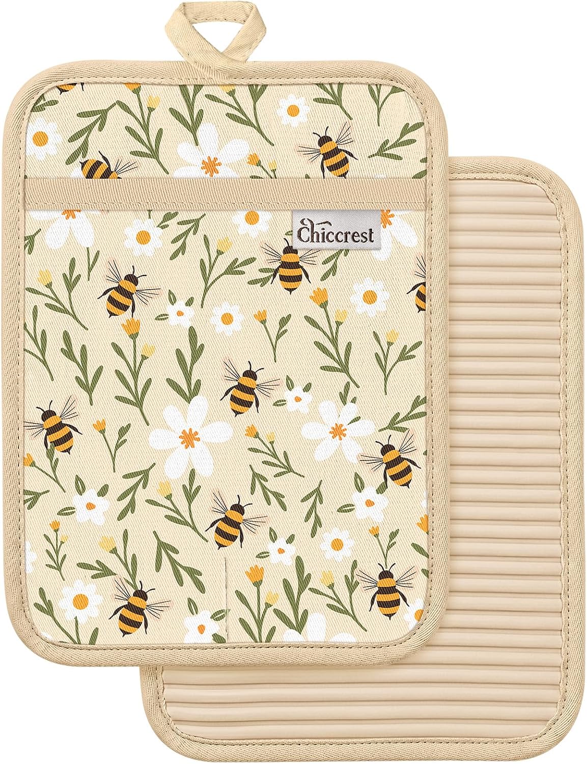 100% Thick Cotton Pot Holders Ribbed Soft Silicone Bright Flower