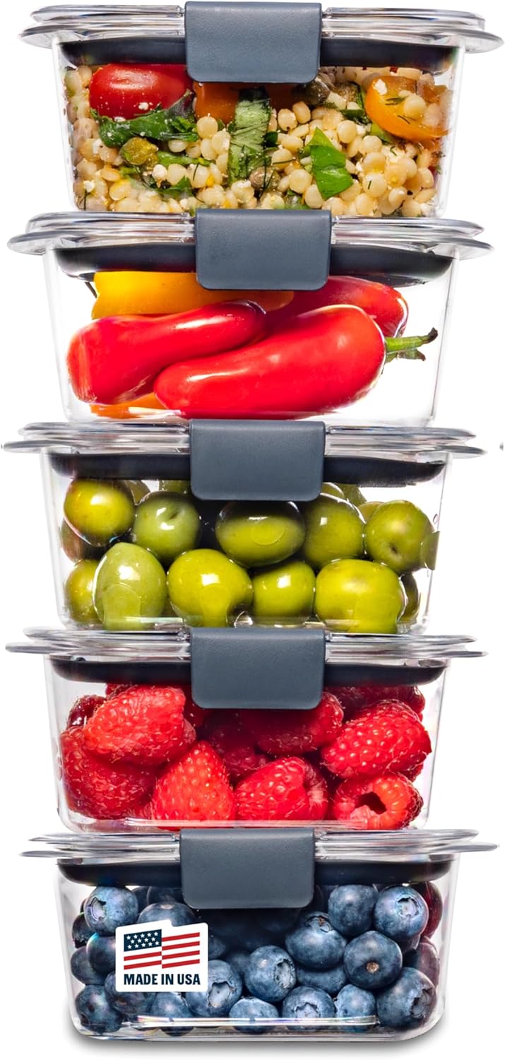 Rubbermaid Brilliance Meal Prep Containers, 2-Compartment Food Storage Containers, 2.85 Cup, 5-Pack, BPA-Free, Clear/Grey