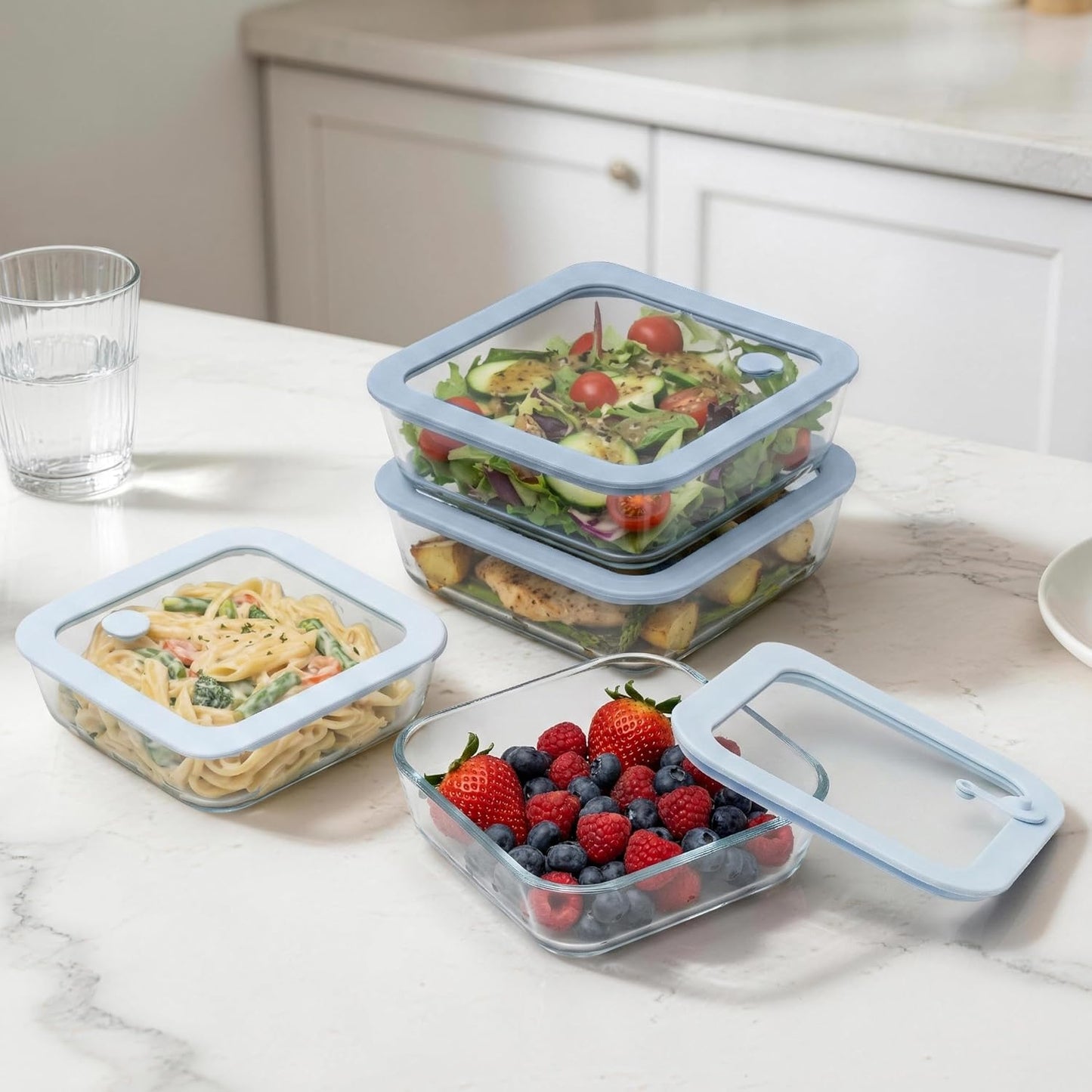 Urban Green Glass Food Container Set with Glass Lid, 5 Pack, Meal Prep Containers with Silicone Framed Airtight Lid, Leakproof, 100% Plastic Free