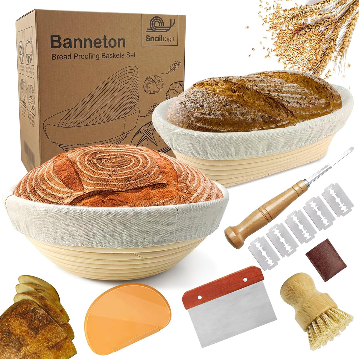 Sourdough Banneton Bread Proofing Basket Set of 2, 9'' Round