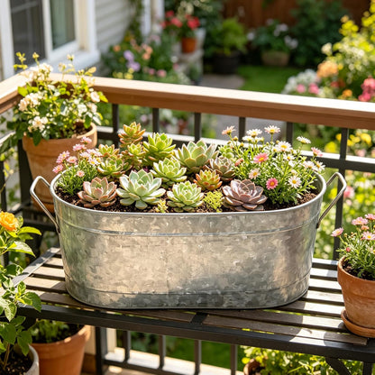 Hosley Galvanized Carry All Kitchen Utensil Caddy Serve Ware 13 Inch Long. Ideal for Floral Arrangements Party Garden Patio. O4