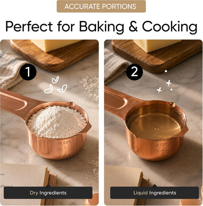 Color Up Measuring Cup Set, 8 Piece, Copper and Chrome Finish, Stainless Steel, Accurate for Wet & Dry Ingredients, Embossed Markings, Easy Pour Spouts, Dishwasher Safe, Kitchen Essential (Stainless)