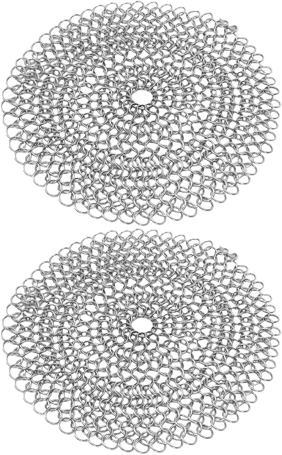 Sanpyl 2 Pcs Stainless Steel Pie Weights, 17.5cm Baking Pie Weights & Chainmail Scrubber, 304 Stainless Steel Skillet Cleaner, 2 Sided Chain for Kitchen, Ideal for Cast Iron Pans (L)