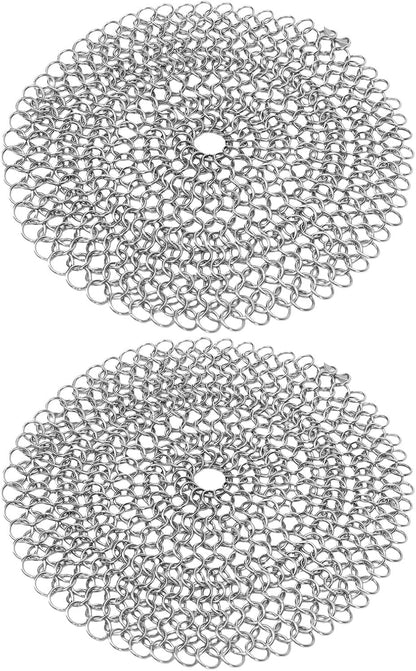 Sanpyl 2 Pcs Stainless Steel Pie Weights, 17.5cm Baking Pie Weights & Chainmail Scrubber, 304 Stainless Steel Skillet Cleaner, 2 Sided Chain for Kitchen, Ideal for Cast Iron Pans (L)
