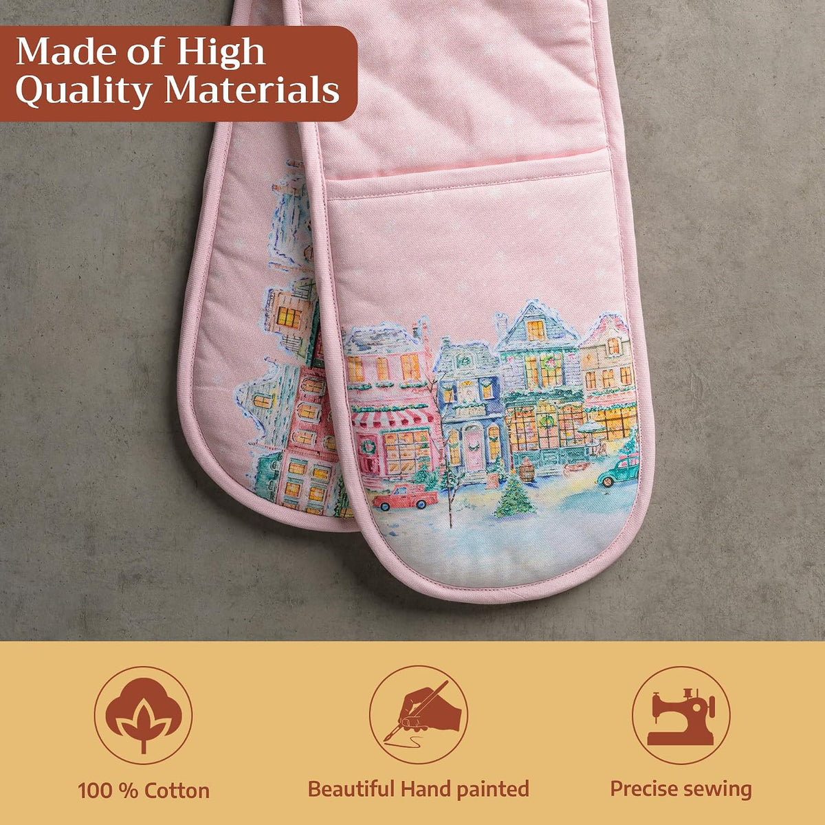 Maison d' Hermine 100% Cotton Oven Mitt & Pot Holder Set (7.5"x13" & 8"x8") - Colors C
