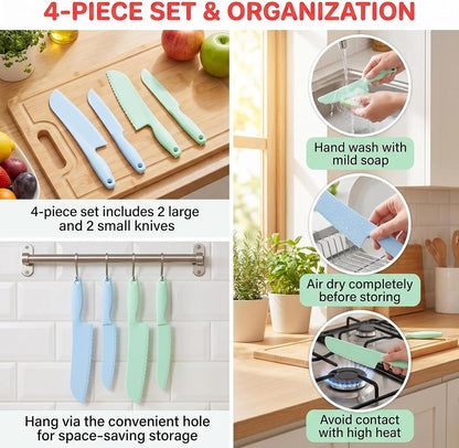 4Pcs Plastic Lettuce Knives 2 Sizes Blue & Green