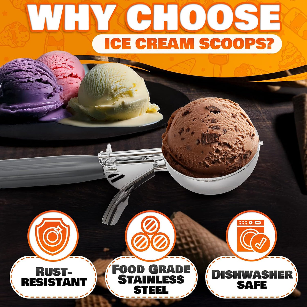 Large Ice Cream Scoop with Trigger Release, Stainless Steel - 4 oz