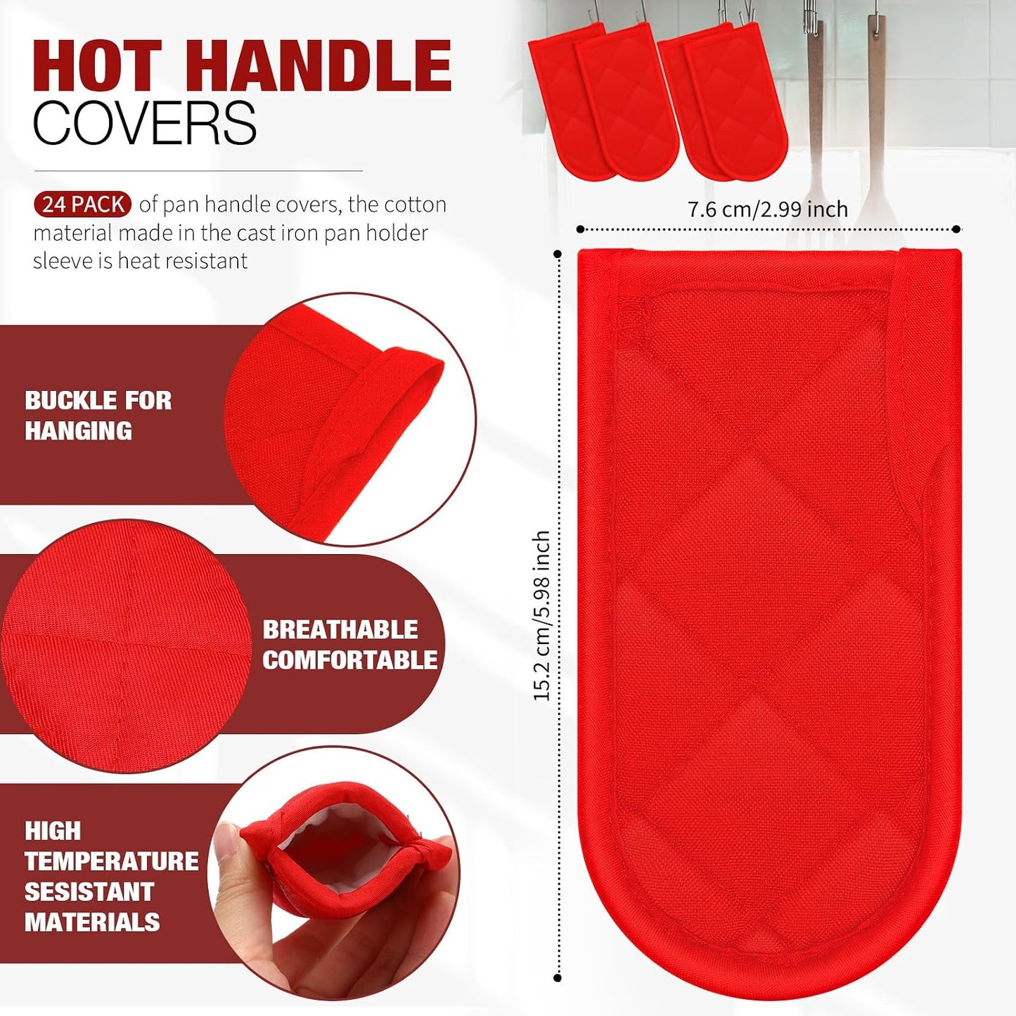 Dandat 24 Set Hot Handle Covers for Daily Replace Use Gift Pan Handle Sleeve Covers Heat Resistant Cast Iron Holder Sleeve Washable Handgrip Mitts for Christmas Kitchen Gifts Craft (Black)