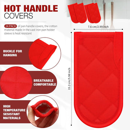 Dandat 24 Set Hot Handle Covers for Daily Replace Use Gift Pan Handle Sleeve Covers Heat Resistant Cast Iron Holder Sleeve Washable Handgrip Mitts for Christmas Kitchen Gifts Craft (Black)