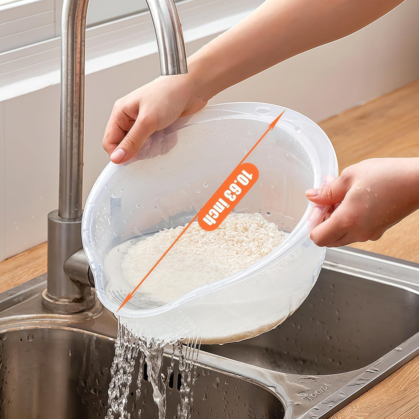 DOPMEP Rice Washer Strainer Bowl, Stainless Steel Colander with Side Drainers - Ideal for Soaking, Washing, Cleaning, and Rinsing Rice, Fruits, Vegetables & Beans, Versatile Kitchen Tool