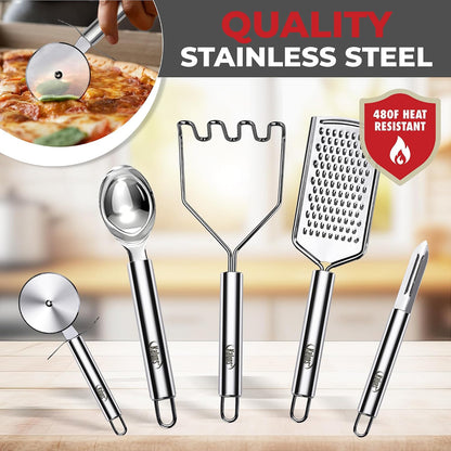 Kaluns 50 PCS Silicone Kitchen Utensils Set Complete Kitchen Set - 800°F Heat Resistant Non-Stick Premium Silicone Cooking Utensils W Wooden Handles - Can Opener, Masher, Turner, Silicone Spatula Set