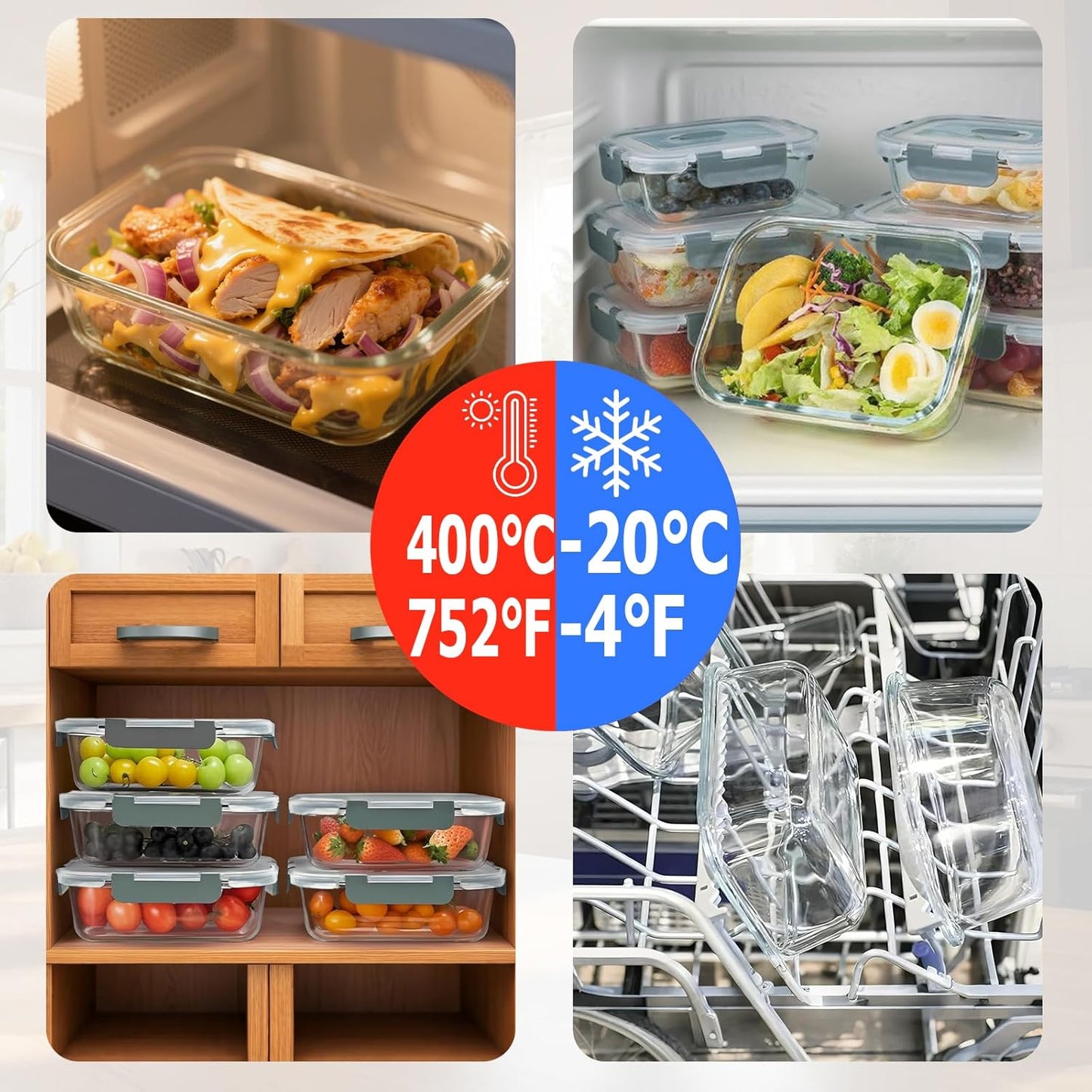 3 Pack 36oz Glass Meal Prep Containers with Lids Airtight BPA Free, Leak Proof, Stackable Glass Food Storage Containers, Microwave, Oven, Freezer and Dishwasher Safe