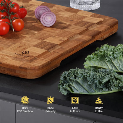 3 Pack Bamboo Cutting Board Set Non Toxic Wooden Cutting Board for Kitchen Non Slip Solid End Grain Thick Wood Juice Groove Chopping Board Edge Grain Teak Smart Marble Flexible Round Stone Metal