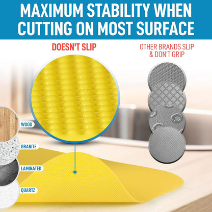 Zulay Kitchen Non-Slip Flexible Cutting Board Set - Dishwasher Friendly Cutting Mats For Cooking - Thick & Durable Flexible Cutting Mats - Non-Porous Cutting Board Mat Set of 3