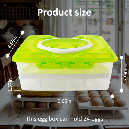 Ortable Large Capacity Double-layers Egg Storage Container Holds 24 Eggs Shatter-proof Non-slip Eggs Holder with Handle (Purple)