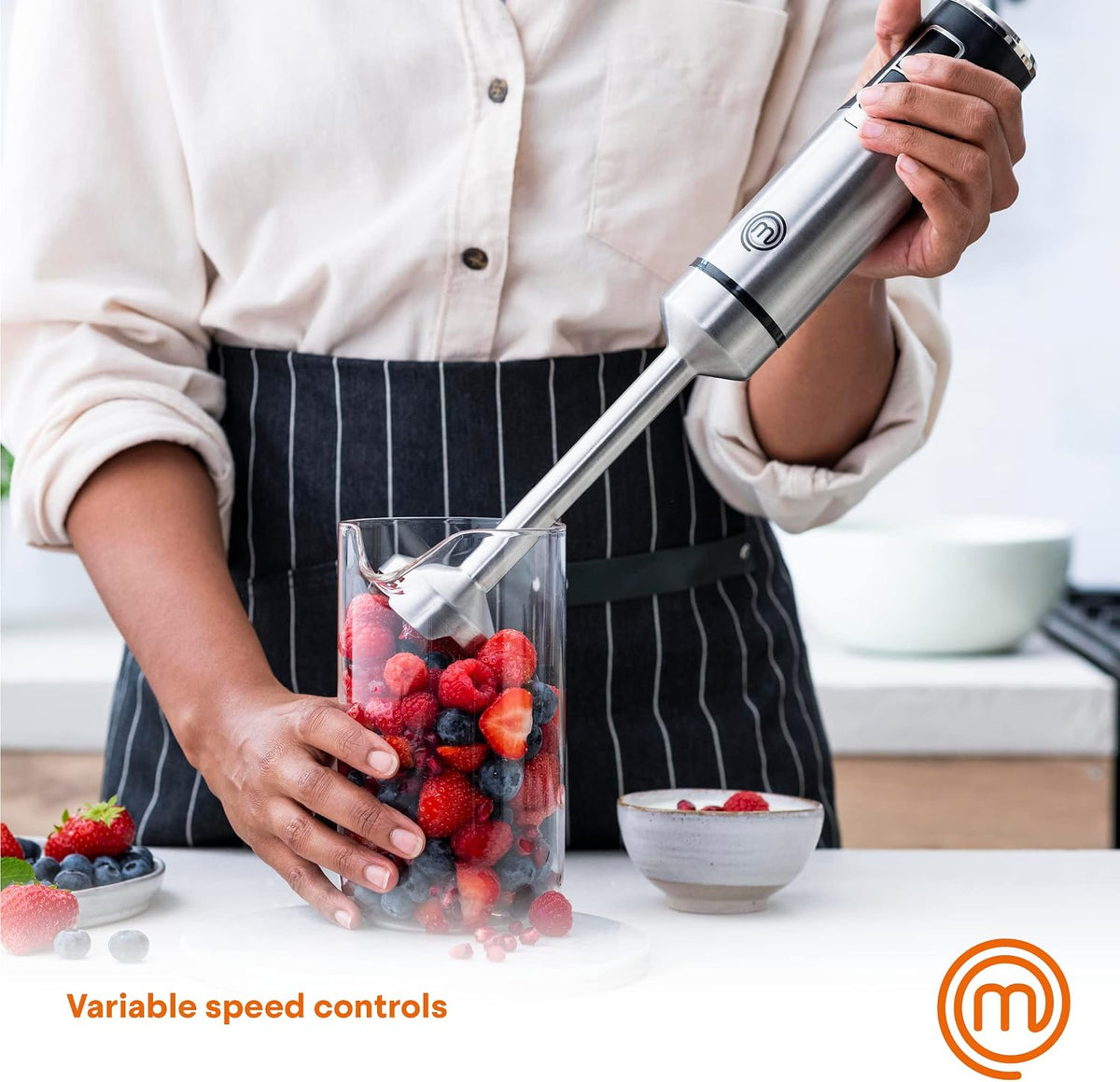 MasterChef Immersion Blender Handheld with Electric Whisk & Milk Frother Attachments, Hand Held Stainless Steel Stick Emulsifier for Making Baby Food, Soup, Puree, Cake, Cappuccino, Latte etc, 400W