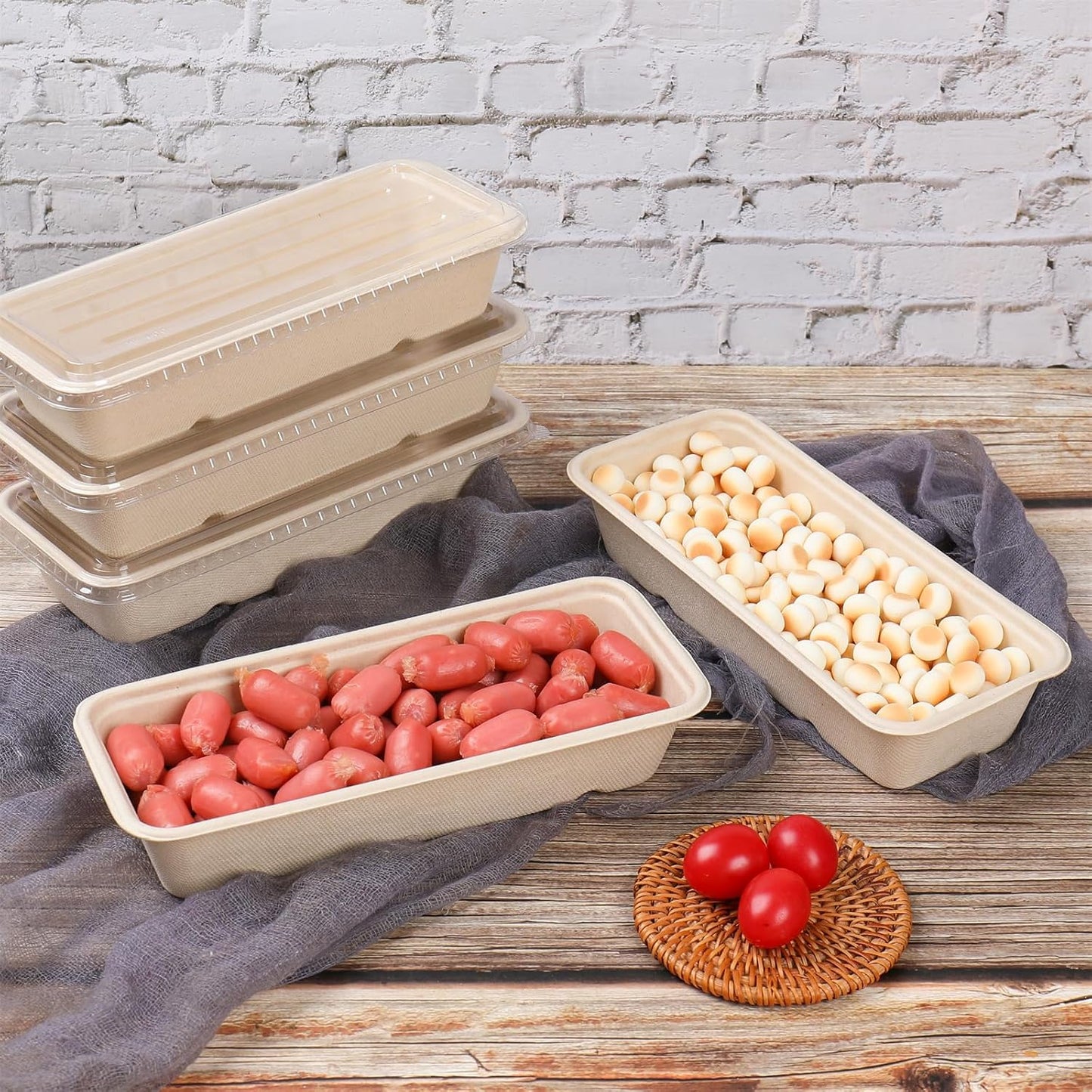 16oz disposable 3 compartments Sugarcane Fibers bowls with lid take away food containers Meal Prep Bowls 25 Pack