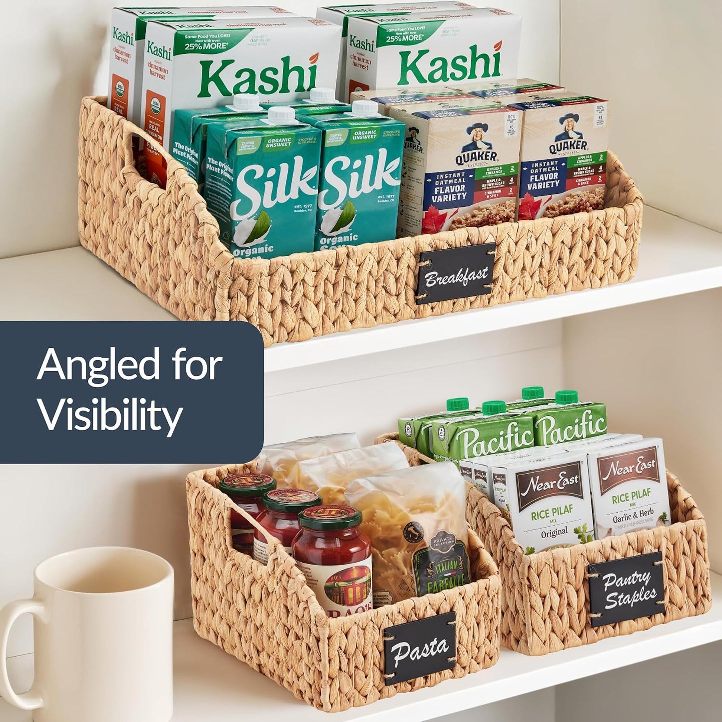 Best Choice Products Water Hyacinth Pantry Storage Baskets, Wicker Baskets w/Built-in Handles, Handwoven Shelf Baskets for Organizing, Pantry Organizers and Storage, 3-Pack - Chestnut
