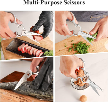 Sunnecko Heavy Duty Kitchen Scissors - Stainless Steel Kitchen Shears, Ultra Sharp Micro Serrated Poultry Shears, Cooking Scissors for Meat, Dishwasher Safe