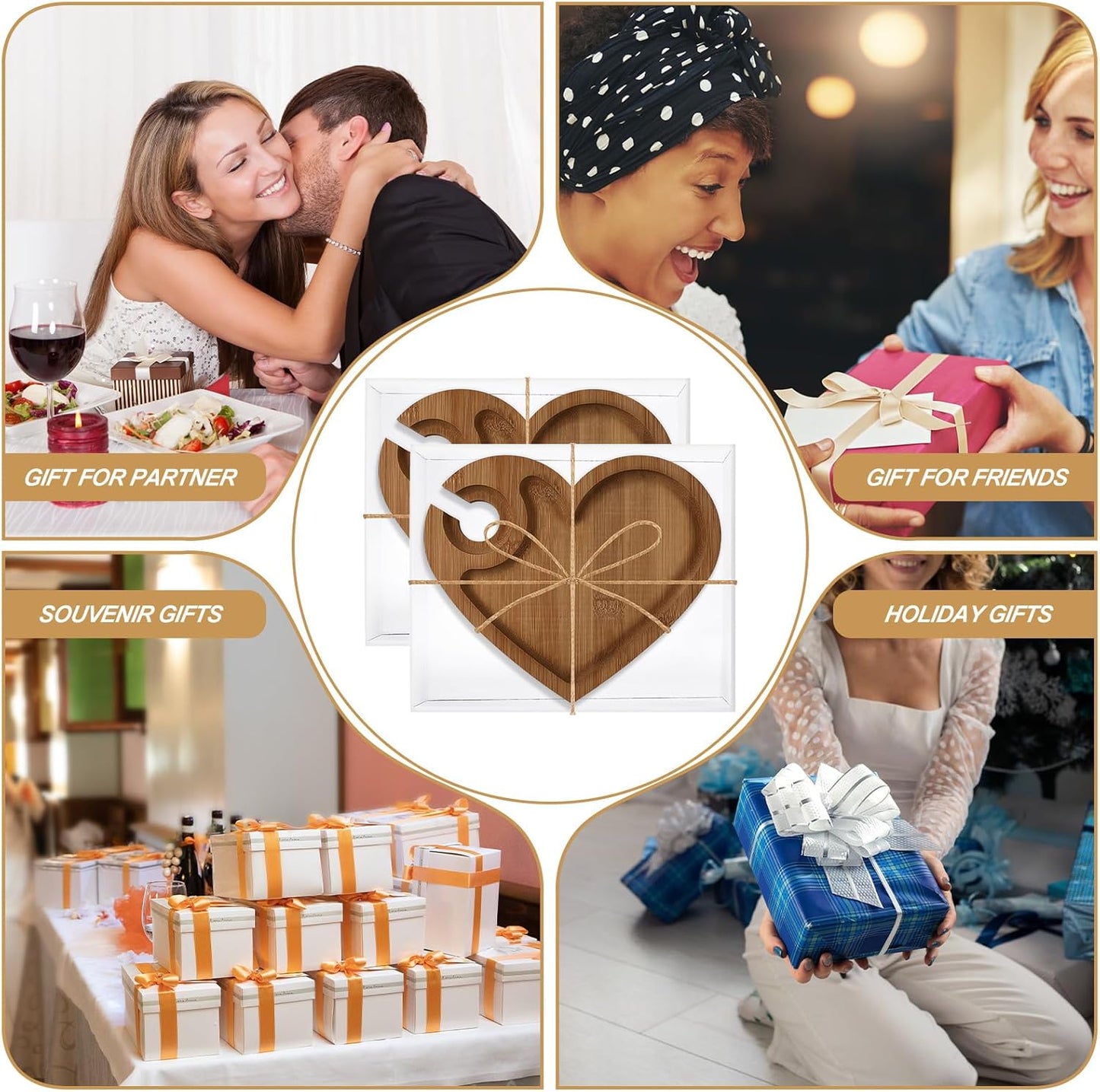 Menkxi 12 Set Wine Appetizer Plates Mini Charcuterie Boards with Wine Glass Holder and Box Gifts for Bridal Shower Game Prizes Wooden Cocktail Cheese Plate for Guests Baby Shower(Heart,Light Color)