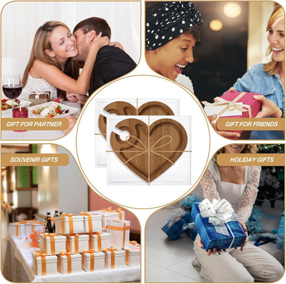 Menkxi 12 Set Wine Appetizer Plates Mini Charcuterie Boards with Wine Glass Holder and Box Gifts for Bridal Shower Game Prizes Wooden Cocktail Cheese Plate for Guests Baby Shower(Heart,Light Color)