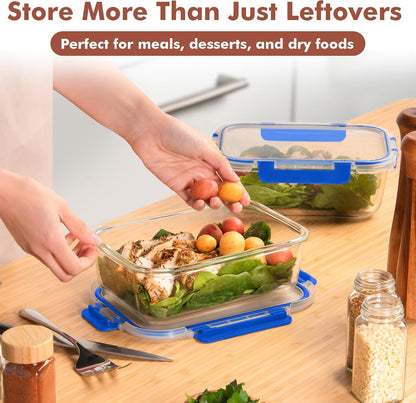 Razab 4 Pcs 1860ml / 63 Oz Large Glass Food Storage Containers with Lids - Glass Meal Prep Containers with Locking Lids for Roasting, Storing Leftover, Lunch Container, BPA Free, Microwave & Oven Safe