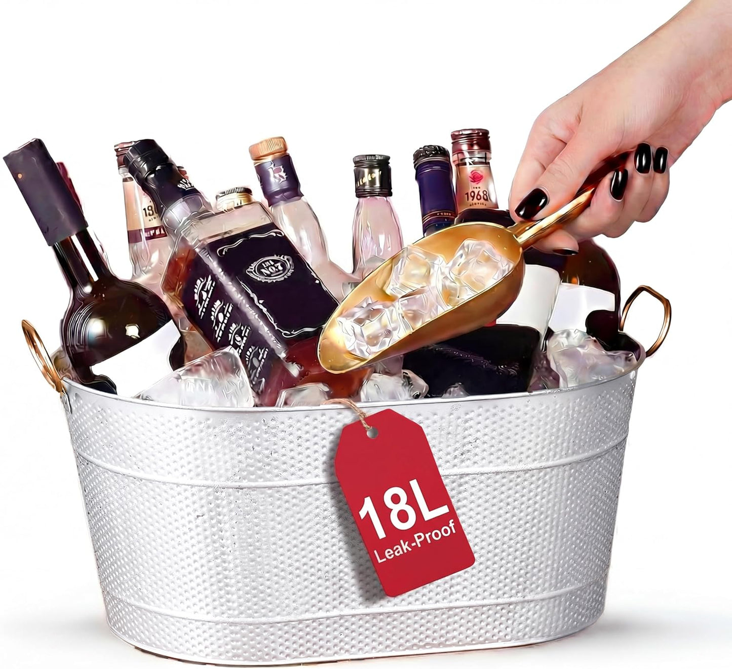 18” Stainless Steel Beverage Tub - 5 Gallon - Gold Handles & Shovel Included - Holds 30 Bottles & Stays Cold for Hours - Use as Wine Bottle Chiller to Beer Bucket Holder - Leak Proof (Gold)