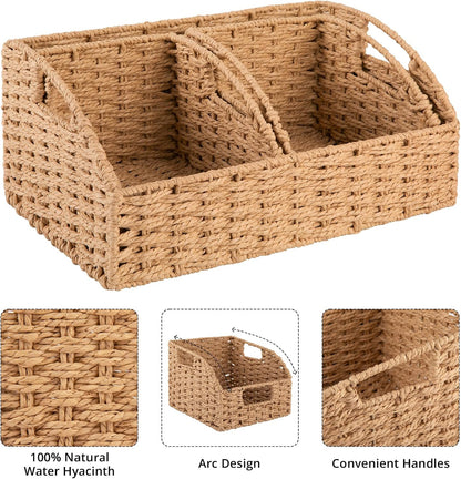 OIAHOMY Pantry Baskets for Organizing, Paper Rope Baskets with Built-in Handles, Wicker Storage Bins for Shelves, 2 Pack-Yellow