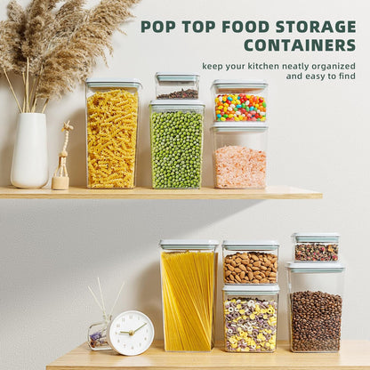 Airtight Food Storage Containers, 5 PCS Clear Pantry Organizers, BPA-Free Stackable Canisters with Measurement Marks & Pop-Top Lids for Cereal, Flour, Sugar, Rice, Pasta & Dry Food