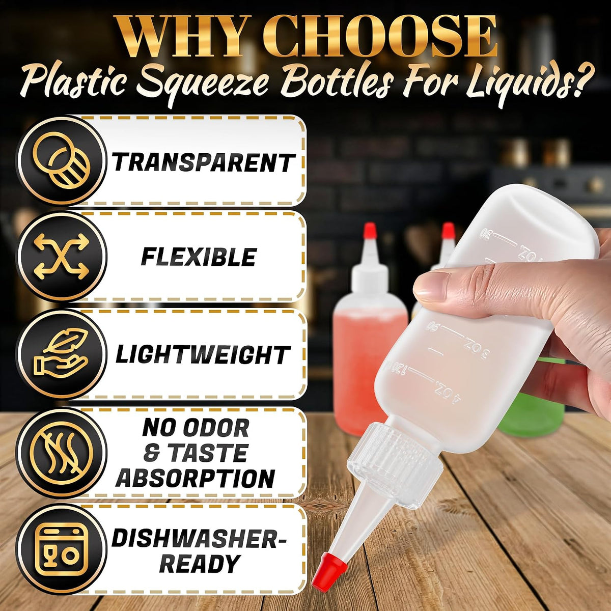 HYQO Small Squeeze Bottles for Sauces, 4 Oz Plastic with Cuttable Tip