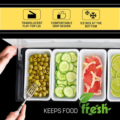 12" Divided Rotating Serving Tray with Lid and Handle — Clear Snack Spinner Organizer and Storage 12 Inch Portable Snackle Box for Fruits Snacks Veggie Charcuterie with 6 Compartments