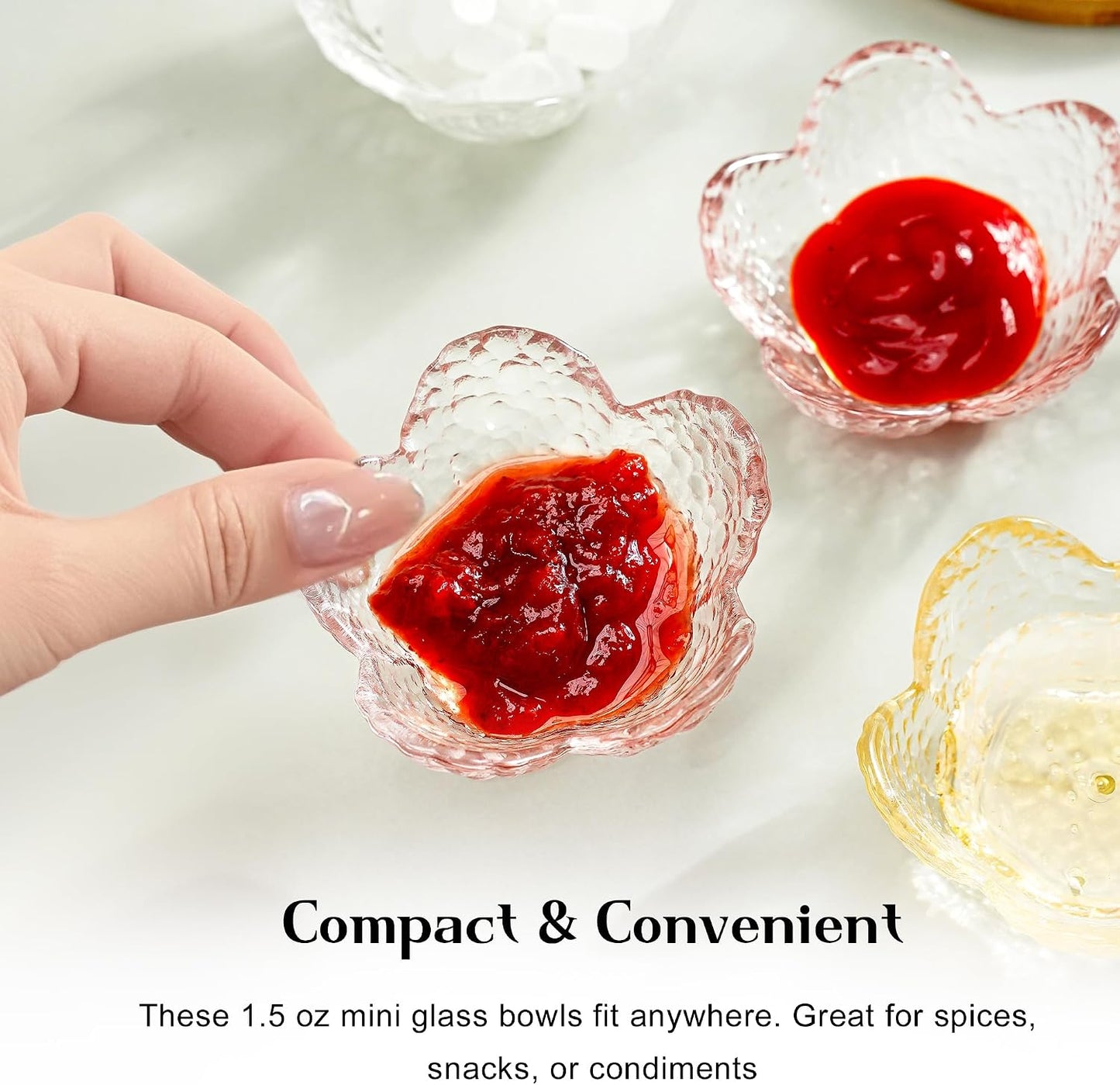 kanpura Mini Glass Bowls, Square Prep Bowl, Dishwasher Safe, Pinch Bowls for Dipping Spices Sauce, Stackable, 1.8 oz, Set of 6, (Clear)