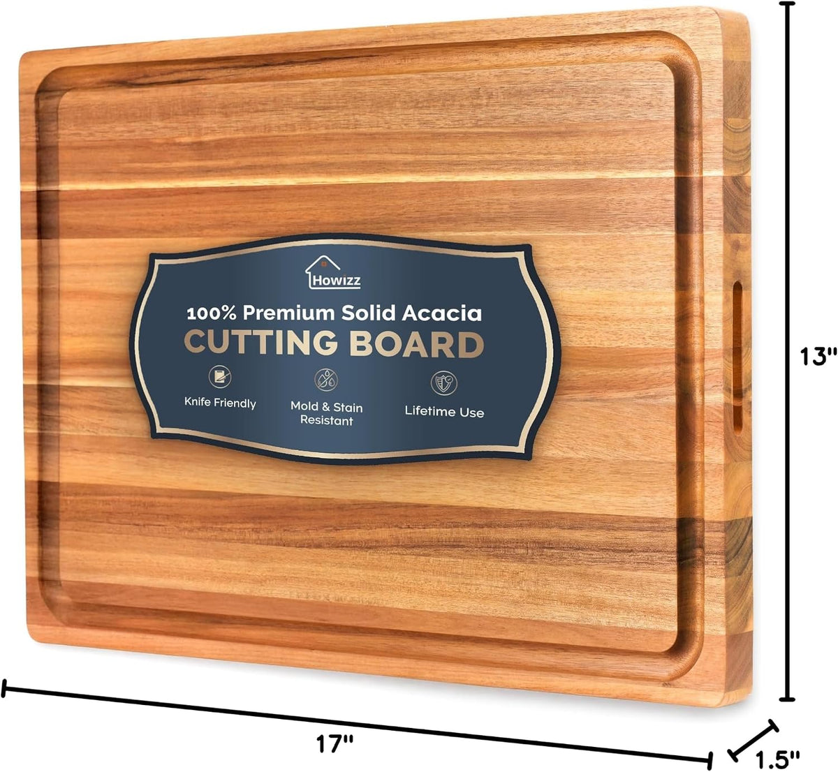 Solid Acacia Wood 20"x15" Large Cutting Board Butcher Block