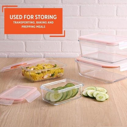 IMUSA Glass Food Storage Containers with Lids 6-Piece Set, Borosilicate Meal Prep Containers with Silicone Seal, Leakproof, Airtight, Freezer, Oven & Microwave Safe
