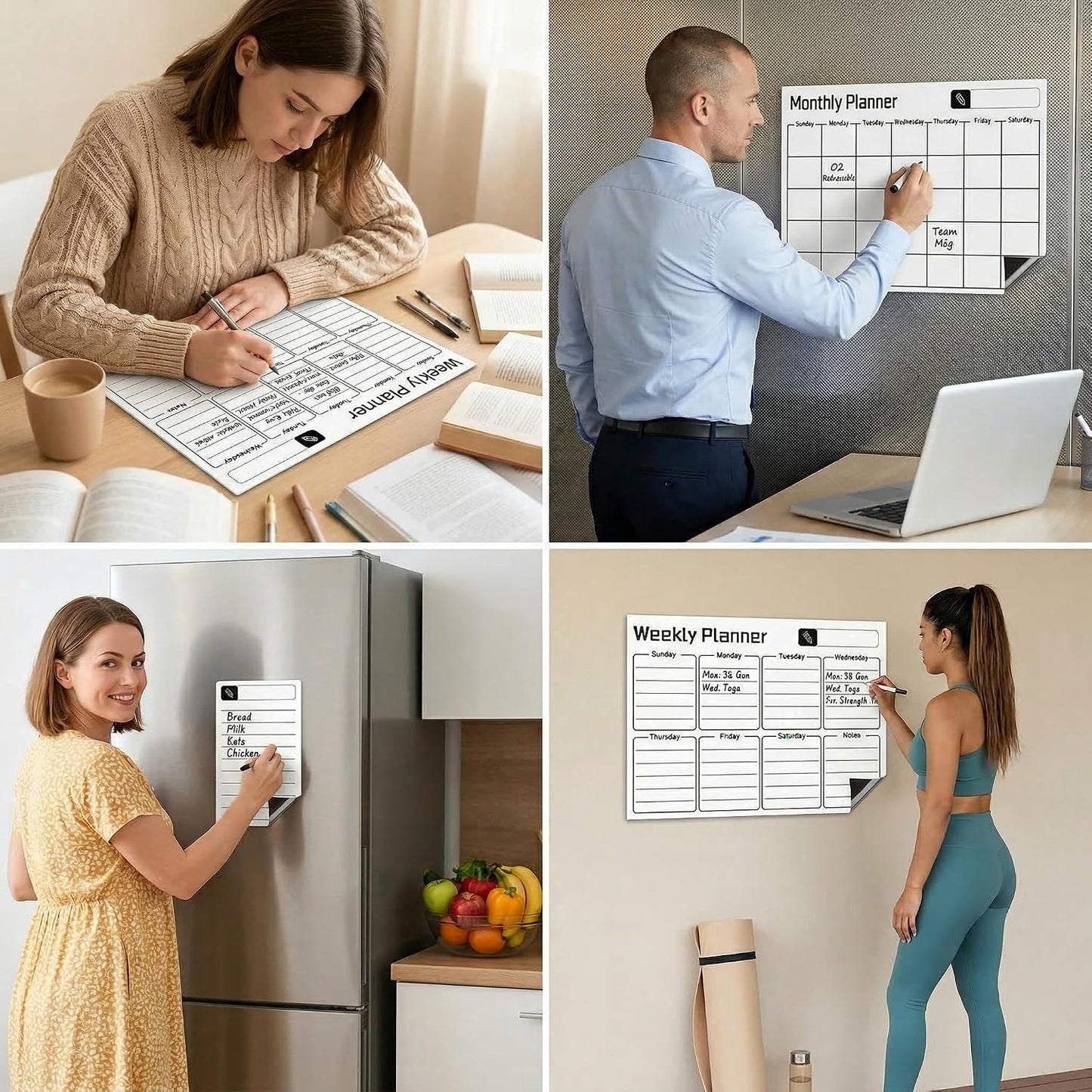 Magnetic Dry Erase Board for Fridge,16.7"x12" Reusable Whiteboard with Monthly, Weekly & Daily Planner Refrigerator Whiteboard for Home & Office Organization